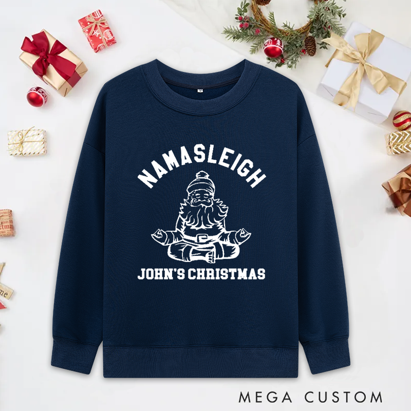 Personalized Namastleigh Yoga Christmas Classic Sweatshirts with Meditating Santa Design Christmas Yoga Sweatshirts Gift Perfect for Yoga Lover and Holiday