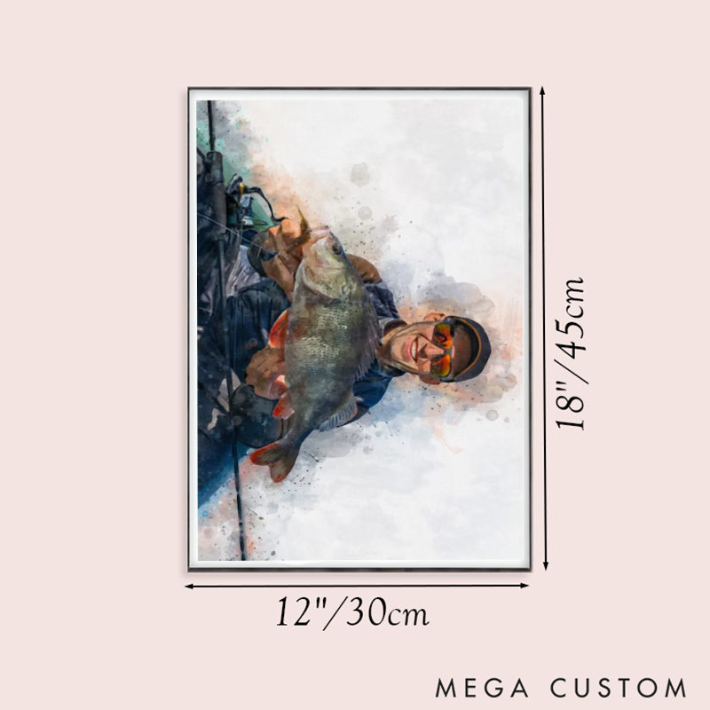 Personalized Digital Watercolor and Sketch Painting Fishing Photo Portrait From Photo Custom Vacation Photo Photo Gift for Fishing Lover
