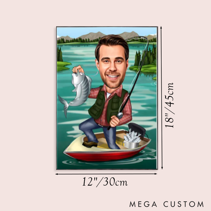Personalized Cartoon Fisherman Portrait Fishing Gift For Men Custom Fisherman Caricature Drawing from Photo Funny Fisherman Caricature Gift for Fisherman
