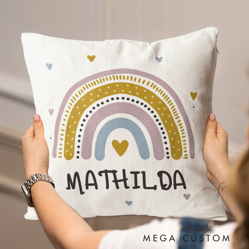 Personalized Baby Throw Pillow Cover Kids Rainbow with Name Baby Shower Gift