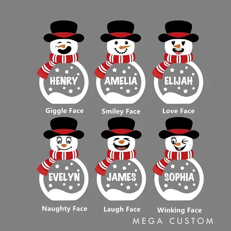 Personalized Cute Snowman LED Light Wooden Christmas Ornament with Name Christmas Tree Stocking Decor Winter Holiday Party Gift for Family Kids