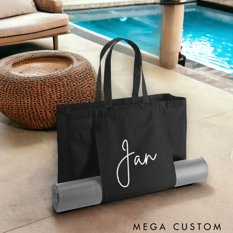 Personalized Personalised Large Yoga Tote Bag Script Font Custom Yoga Bag Yoga Mat Bag Pilates Bag Meditation Bag Multi-Functional for Yoga Gym and Travel
