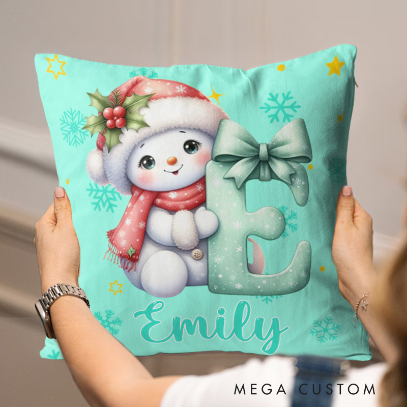 Personalized Cartoon Character Snowman Soft Throw Pillow Cover with Name Home Decor Christmas Gift