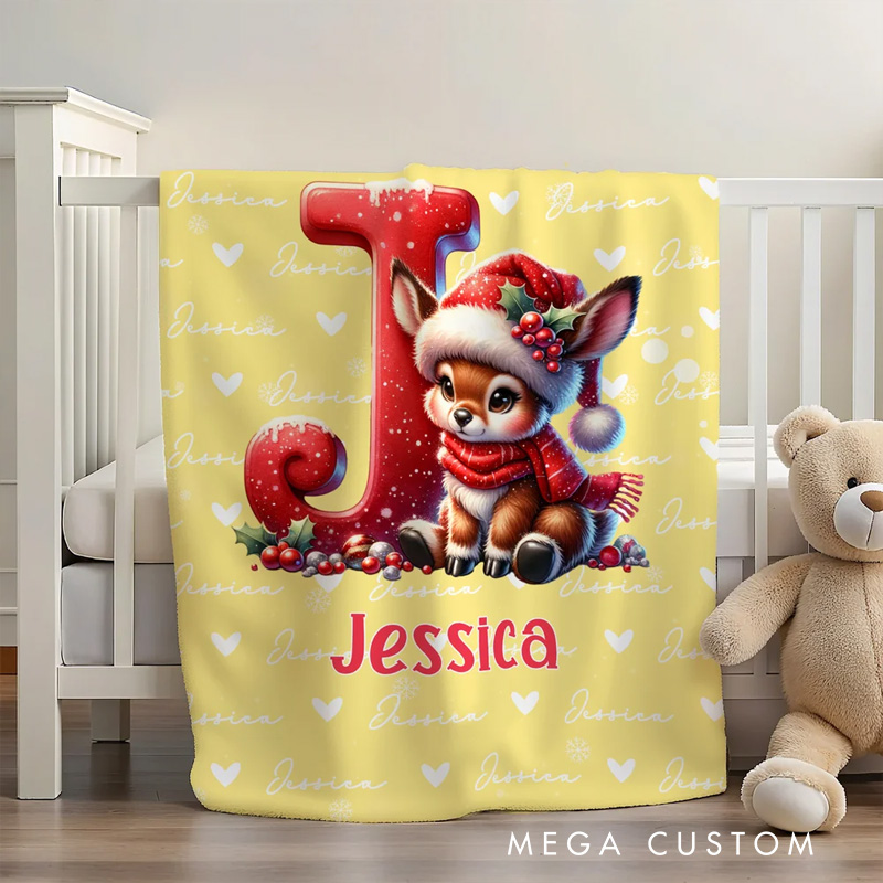 Personalized Santa Hat Snowman Penguin Initial Word Cloud Soft Throw Blanket with Name Home Decor Christmas Gift for Kids Family