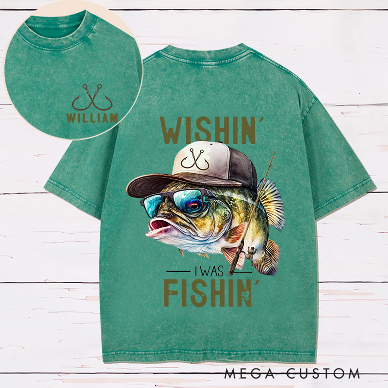 Personalized Fishing T-Shirt Wishin' I Was Fishin Design Funny Fishing T-Shirt Dad Sweatshirt Fathers Day Gift Dad Hoodie Birthday Gift Men's Clothing