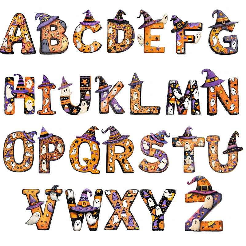 Personalized Baby's Halloween Baby Bodysuit with Initial Letter and Ghosts Design Featuring Name for Festive Charm