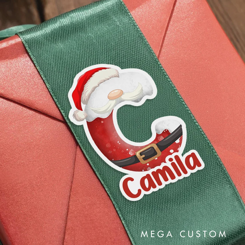 Personalized Santa Claus Christmas Initial Waterproof Stickers Labels with Name Christmas Decor Party Favors for Family Kids