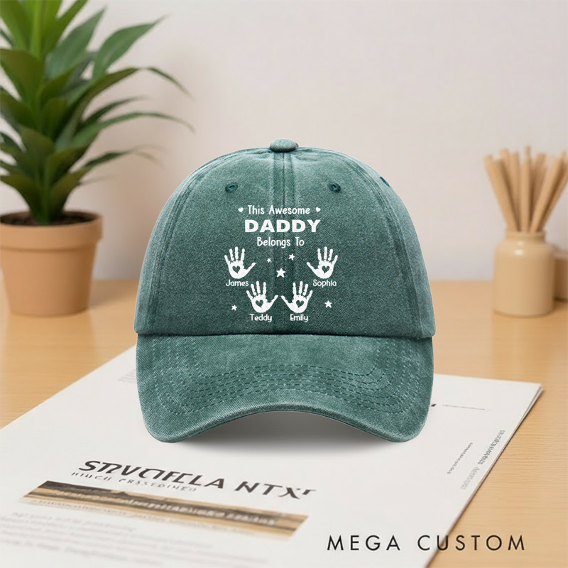 Personalized Proud Grandpa Of Little Hands Vintage Washed Denim Baseball Cap Gifts for Dad Grandpa