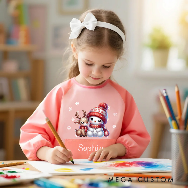 Personalized Winter Snowman Apron with Custom Name for Fun and Cozy Baking Adventures Kid Apron