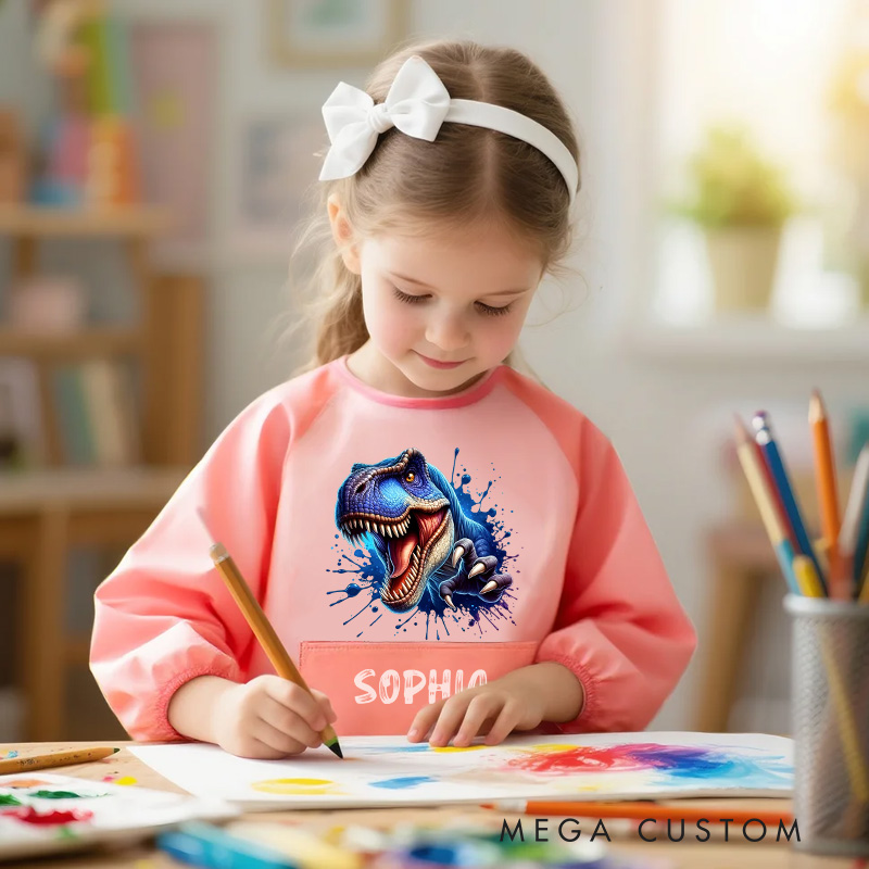 Personalized Dinosaur Art Apron with Custom Name for Creative and Exciting Painting Sessions Kid Apron