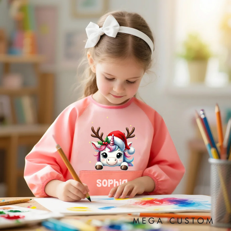 Personalized Festive Animal Apron with Custom Name for Joyful and Artistic Holiday Crafts Kid Apron