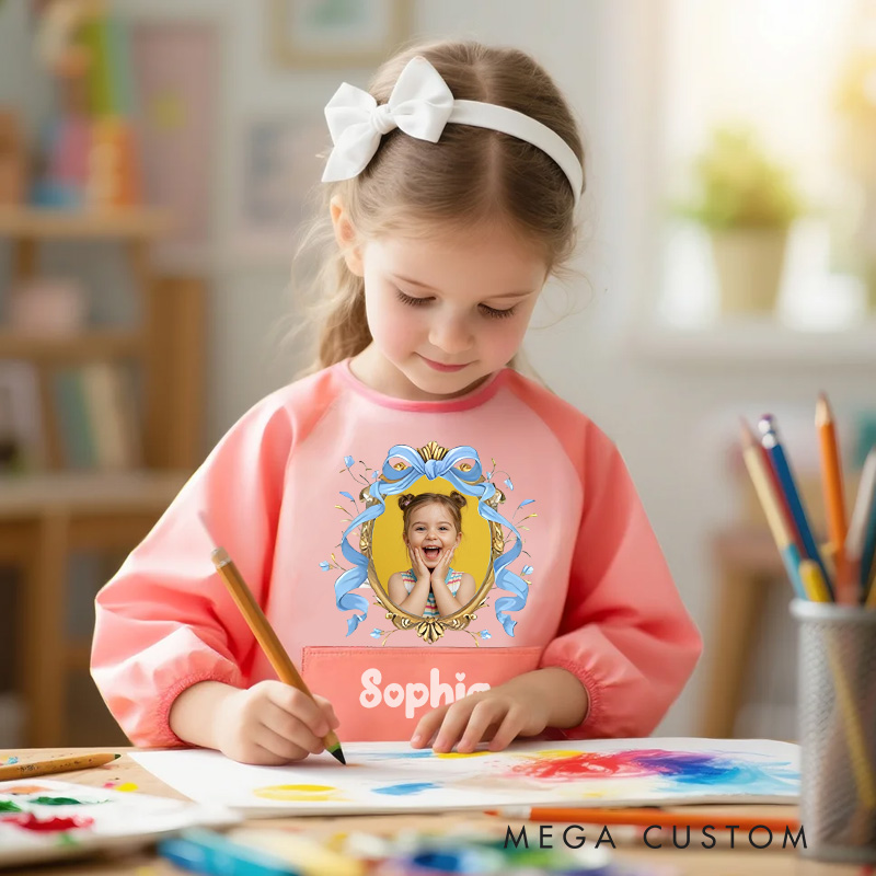 Personalized Photo Frame Apron with Custom Name and Adorable Pink Design for Memorable Mealtime Fun Kid Apron