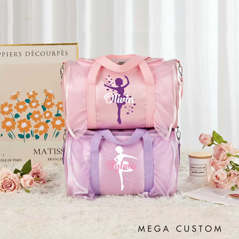 Personalized Ballet Silhouette Dance Bag for Girls Name Duffle Bag Pink Ballet Dance Bag Gymnastic Cheer Girls Christmas Gifts Back To School Gifts