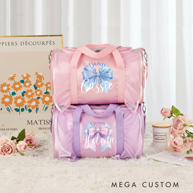 Personalized Watercolor Bow Tie Dance Bag for Girls Name Duffle Bag Pink Ballet Dance Bag Gymnastic Cheer Girls Christmas Gifts Back To School Gift