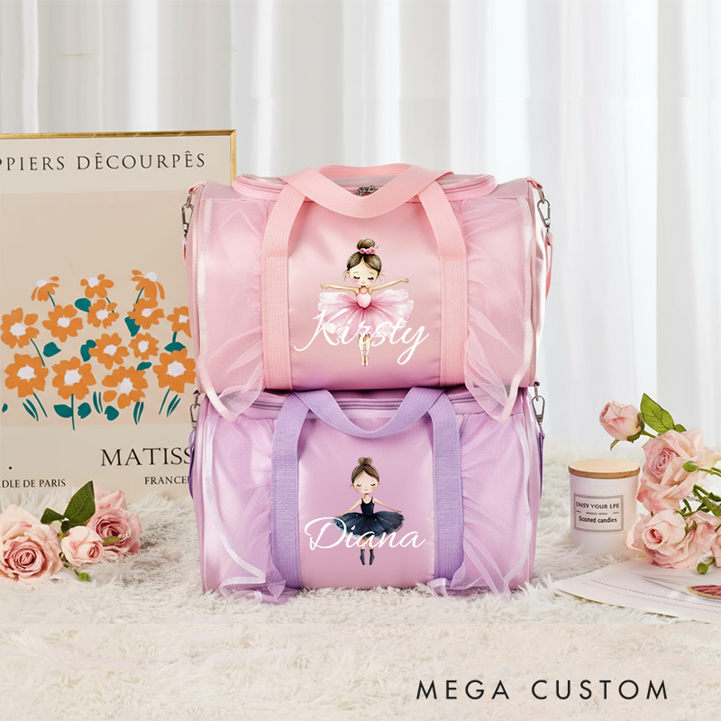 Personalized Ballerina Girl Dance Bag for Girls Name Duffle Bag Pink Ballet Dance Bag Gymnastic Cheer Girls Christmas Gifts Back To School Gifts