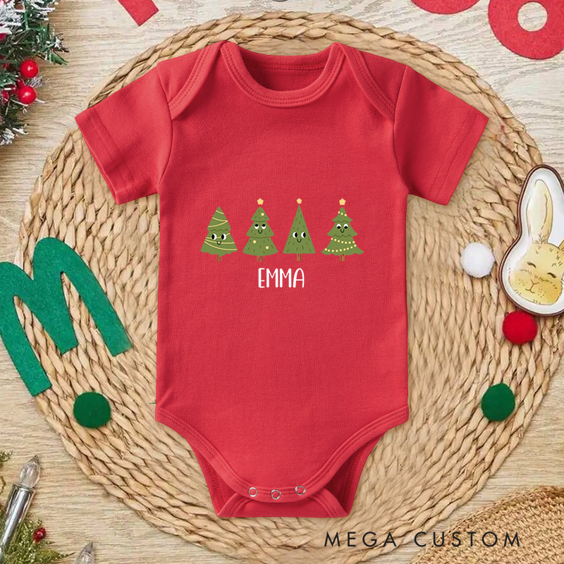 Personalized Baby Onesie and Xmas Baby Bodysuit with Cute Christmas Tree Combo Design for Emma's Festive Celebration