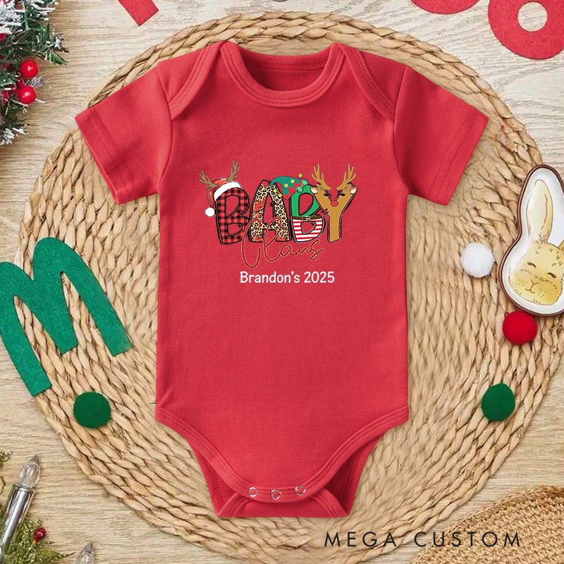 Personalized Baby Onesie and Xmas Baby Bodysuit with Christmas Baby Claus Design for Baby's Holiday Cheer