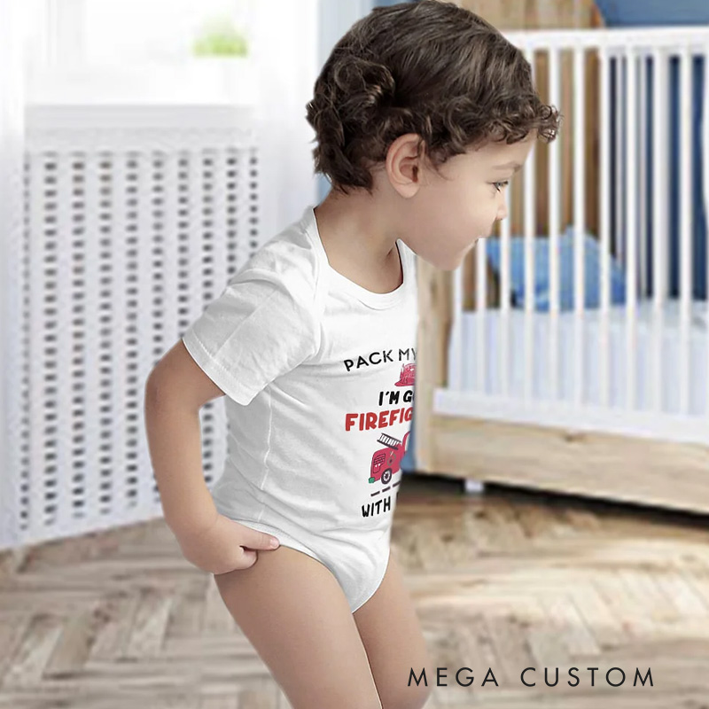 Personalized I'm Going Firefighting With Daddy 100% Cotton Baby Bodysuit with Nickname Birthday Father's Day Gift for Baby