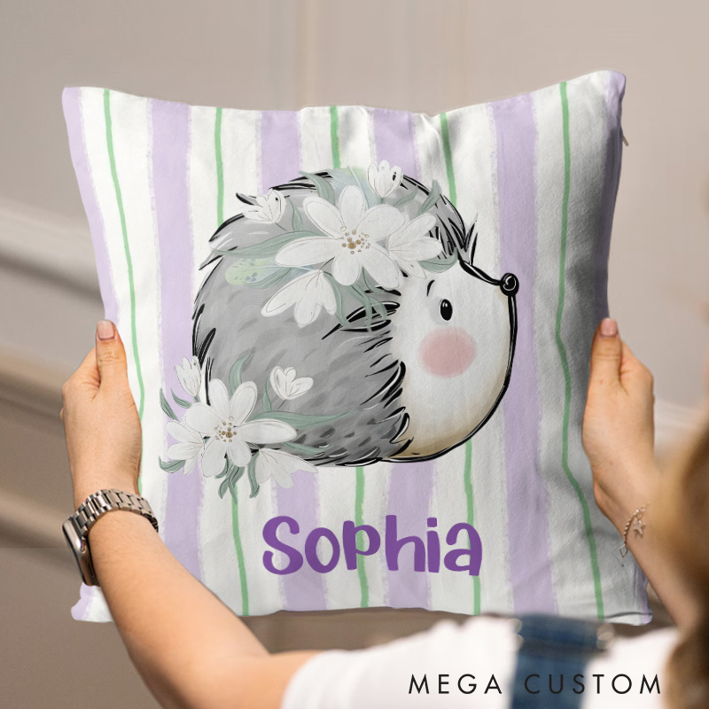 Personalized Hedgehog animal baby birth announcement pillow