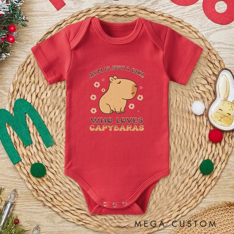 Personalized Baby Onesie and Cute Baby Bodysuit with Adorable Capybara and Floral Design for Animal Lovers