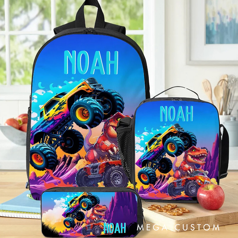 Personalized Cartoon Dinosaur Fantasy Unicorn Backpack Lunch Bag Pencil Case Set with Name Back to School Birthday Gift for Boys Girls