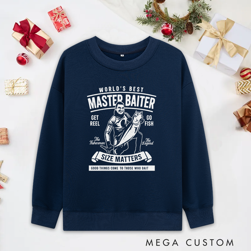 Personalized Funny Fishing Sweatshirt World's Best Master Baiter Sweatshirt Cozy Gift for Fishermen Perfect Outdoor Fishing Apparel