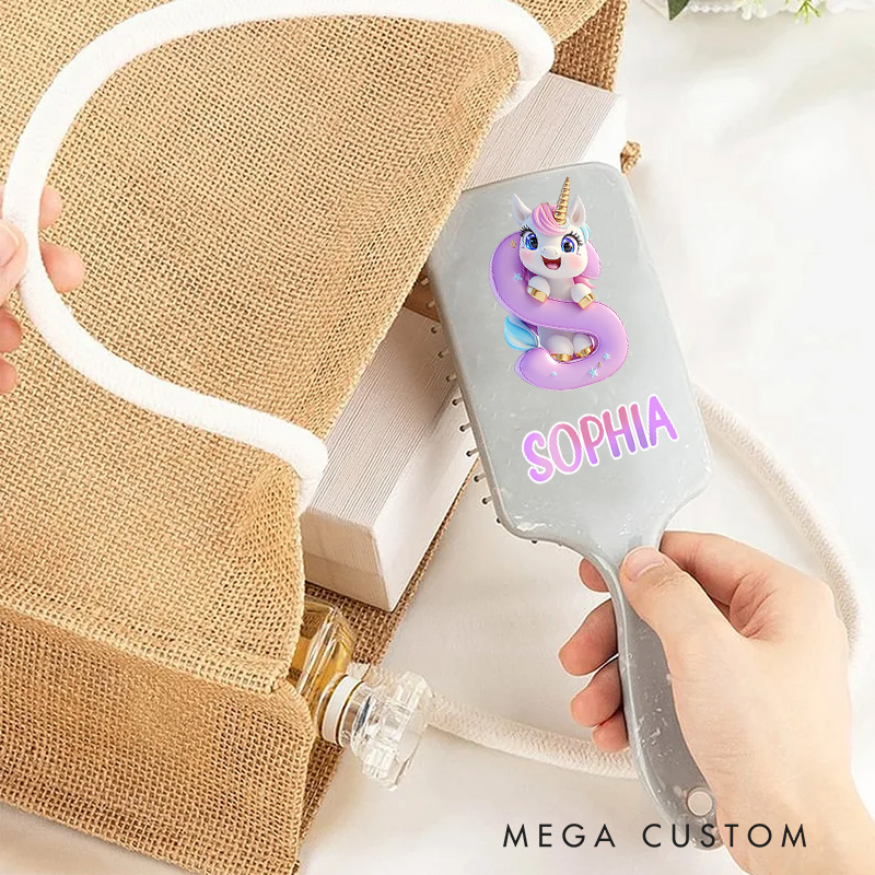 Personalized Unicorn Hair Brush with Custom Name and Cute Magical Design for Kids and Fun Grooming Experience Hair Brush