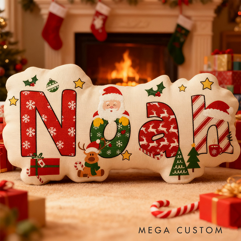 Personalized Christmas Name Santa Claus Style Cute Custom Kids Room Festive Cozy Holiday Pillows