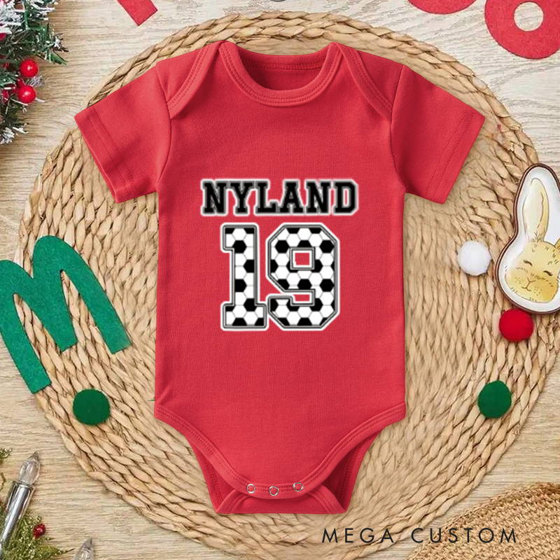 Baby Soccer Onesie Bodysuit with Name and Number Design Soft Cotton Newborn Outfit Gift for Baby Boys and Girls