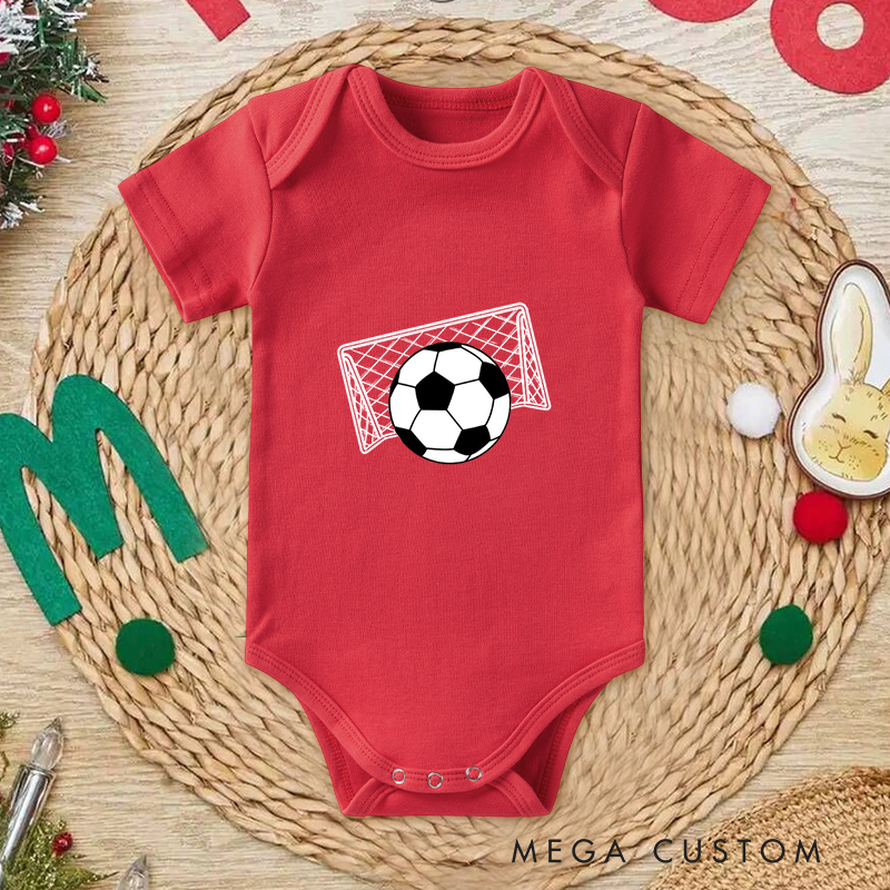 Personalized Soccer Baby Onesie With  Name And Number Editable Bodysuit Goal Net Front Design Baby Team Jersey Football Gift for Little Fans