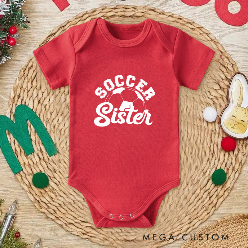 Personalized Double Sided Soccer Baby Onesie with Editable Front Title and Custom Name And Number on Back  Soft Cotton Fabric