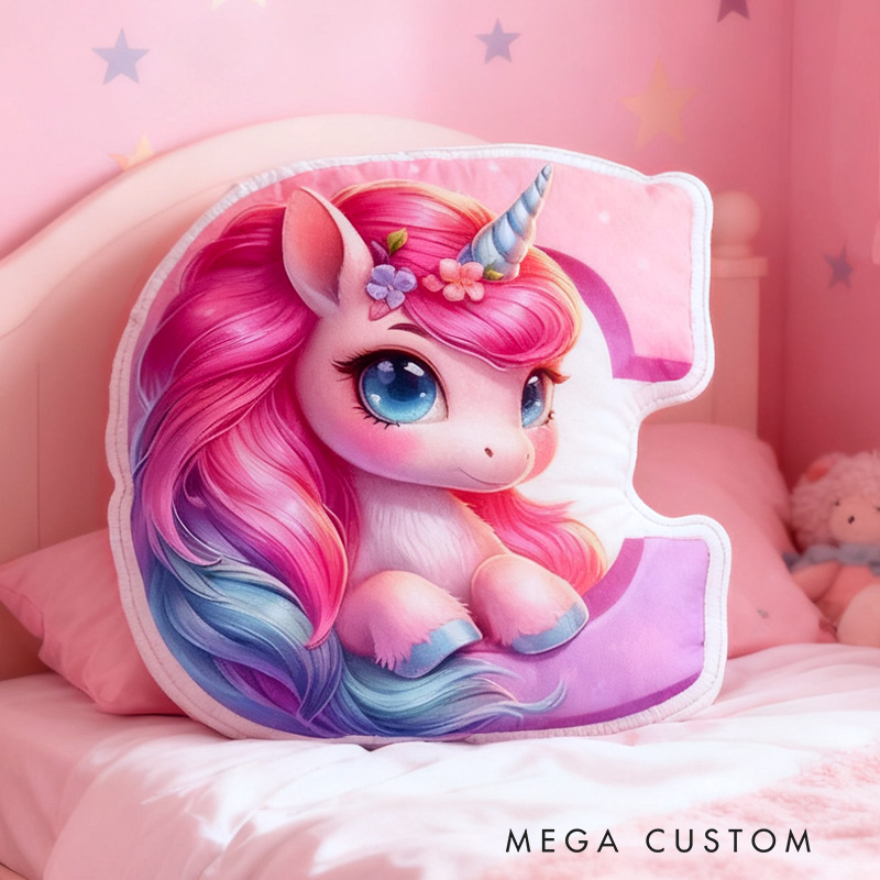 Personalized Pink Rainbow Cloud Letter Initial Custom Name Soft Decorative Gift Magical Girls Room Sweet Alphabet Graphic 3D Print Pillow