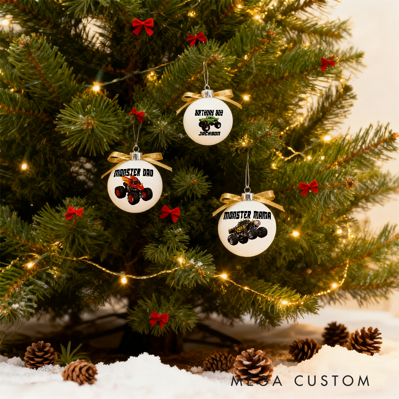 Personalized Monster Truck Christmas Ornaments Custom Designs Set of 3 Gift for Monster Truck Fans