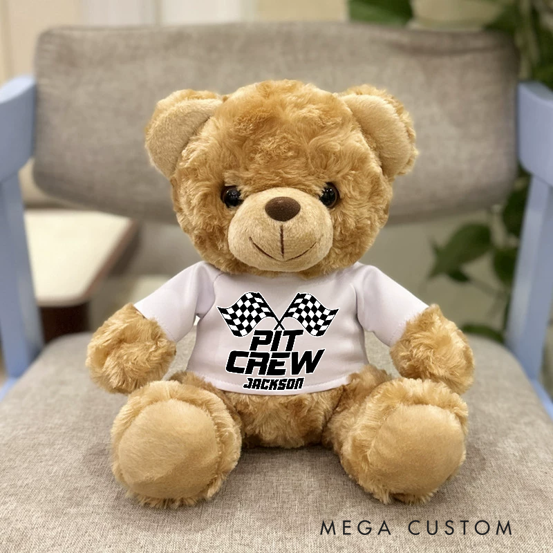 Personalized Pit Crew Brown Bear Plush Toy Custom Racing Vehicle Lover Gift