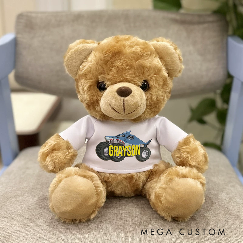 Personalized Monster Truck Brown Bear Plush Toy Custom Shark Design Gift