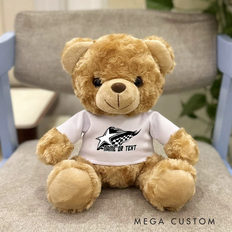 Personalized Racing Star Brown Bear Plush Toy Custom Name or Text Gift
