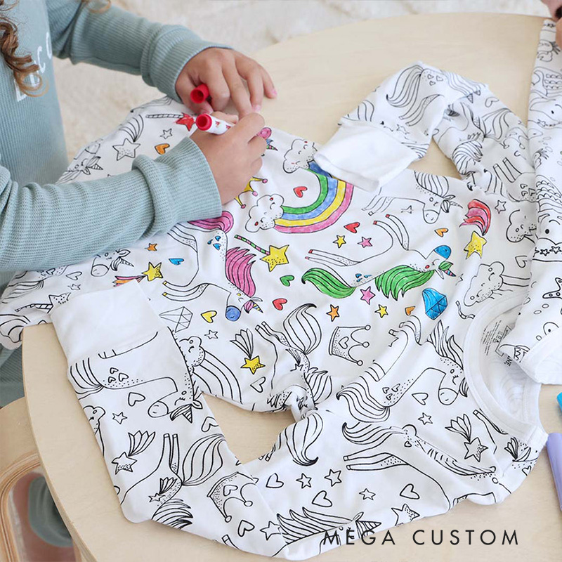 Personalized Dream Horse Rainbow Name Custom Creative Gift Magical Fantasy Style Fun Playful Cozy Dream Cute Kids Art Coloring Adventure Joyful Colorable Two Piece Pajama Set