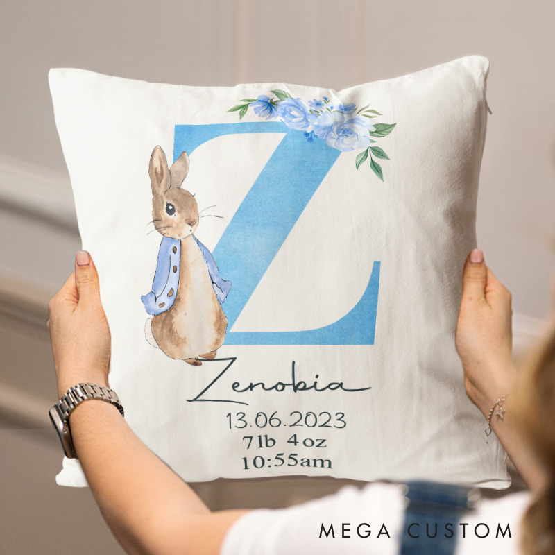 Personalized Bunny and Floral Baby Birth Stats Keepsake Throw Pillows Easter Baby Gift