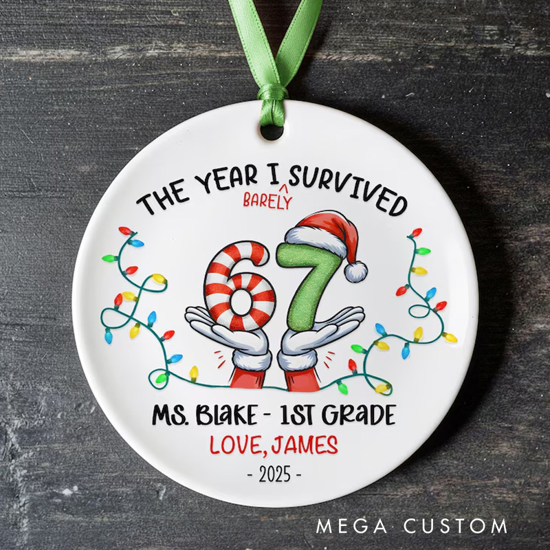 Personalized Cute Elf Legs 67 Christmas Ornament With Festive Colors And Name Ceramic Christmas Ornament