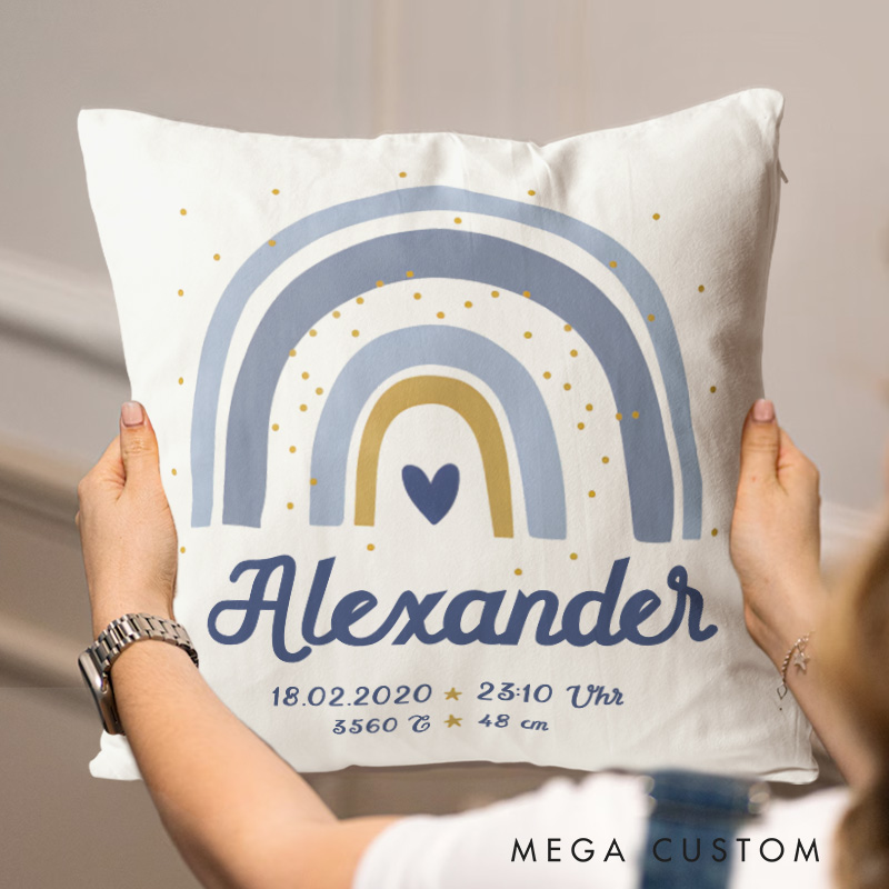 Personalized Pastel Rainbow Baby Birth Stats Keepsake Throw Pillows