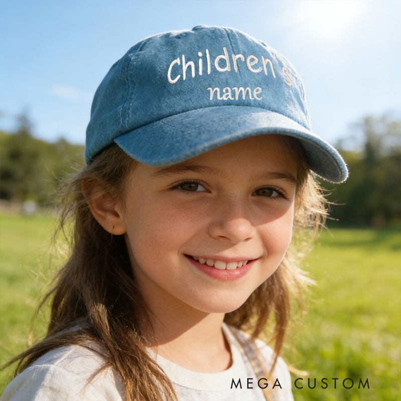 Personalized Embroidered Denim Hat For Kids With Custom Name Graphic kid Baseball Cap