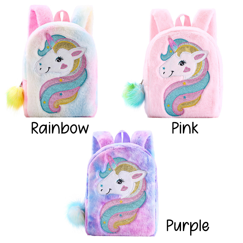 Personalized Cute Dream Horse Theme Custom Name Soft Plush Pink Girls School Travel Backpack