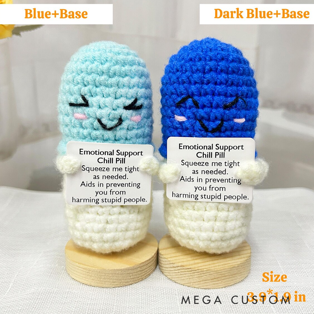 Personalized Crocheted Emotional Support Chill Pill Cute Stress Reliever Gift 
