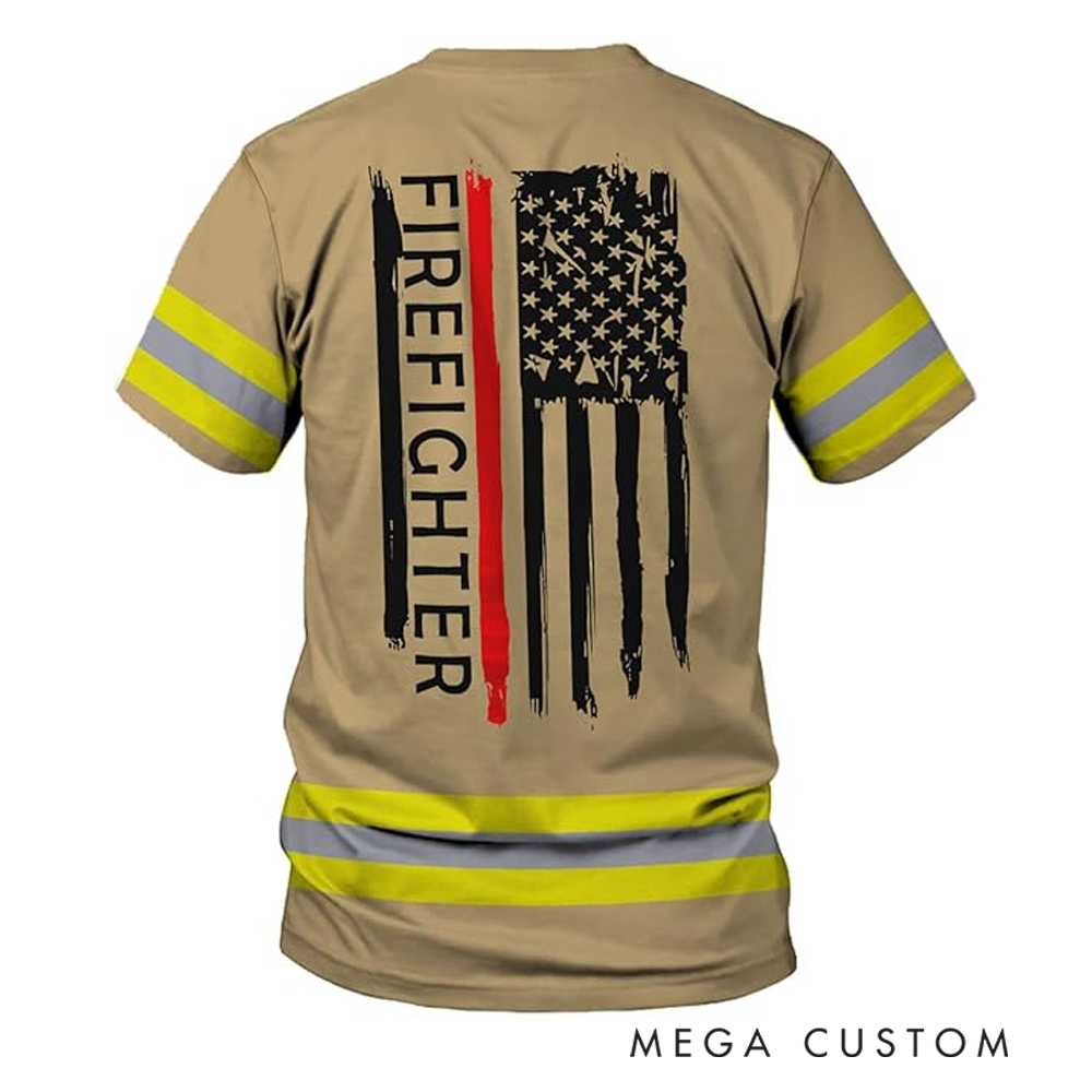 Personalized Firefighter Full Print T-Shirt Gift Custom Name and Flag Design