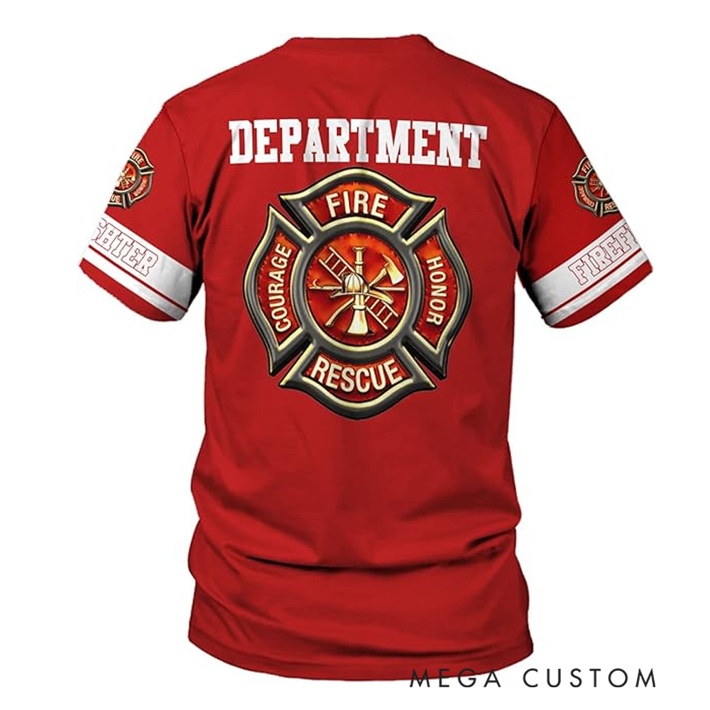 Personalized Firefighter Full Print T-Shirt Gift Custom Name and Department Logo Design