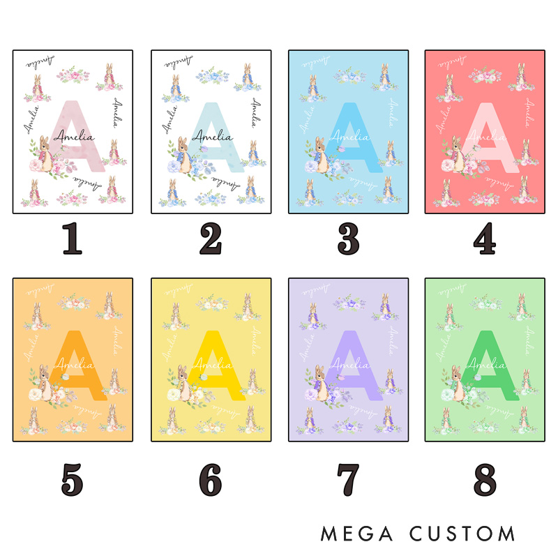 Personalized Name Peter Rabbit Bunny Alphabet Receiving Blanket with Hat Swaddle Hat Set for Baby Girl Boy Birthday Baby Shower Easter Gift for Newborns