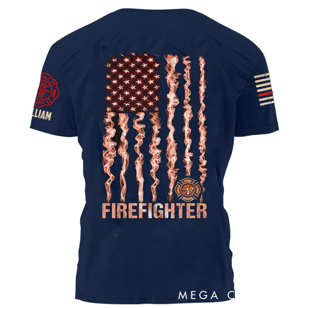 Personalized Firefighter T-Shirt with Smoky American Flag Design Perfect Custom Gift for Heroes