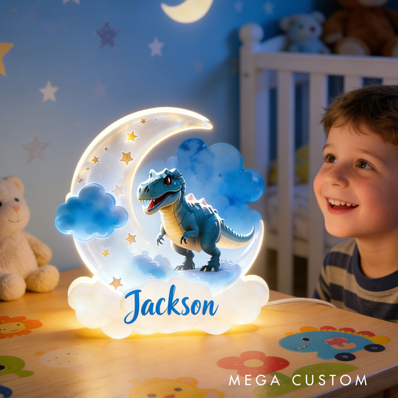 Personalized Gift Custom Name Adorable Cartoon Dinosaur Night Sky Pattern Bedroom Decor Acrylic LED Night Light