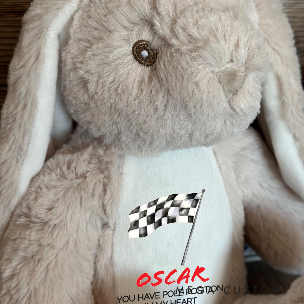 Personalized Racing Bunny Plush Custom Pole Position in My Heart Gift for Motorsports Lovers