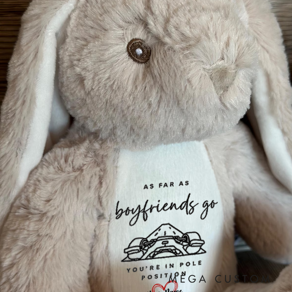 Personalized Racing Bunny Plush You're in Pole Position Custom Gift for Boyfriends